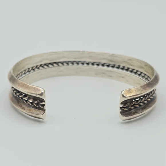 VTG Solid Sterling Silver Southwestern Stamped Cuff Bracelet Twisted Cable, 27g - Picture 2 of 13